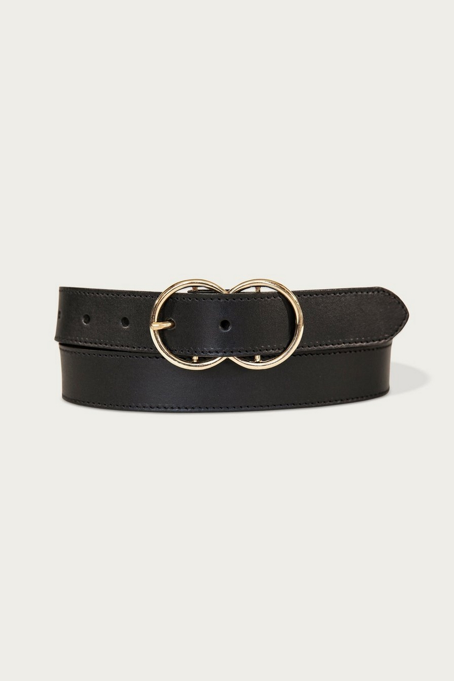 leather belt with double ring buckle